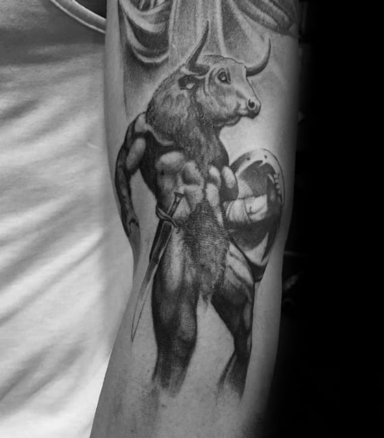 Guys Minotaur Outer Arm Tattoo Deisgns