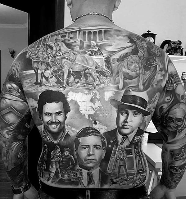 Guys Mobster Themed Unbelievable Back Tattoo Ideas