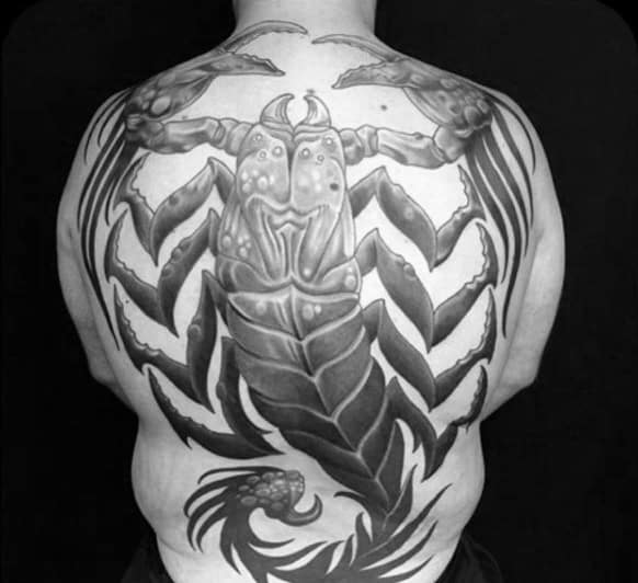 Guys Monstrous Grey Scorpion Tattoo Full Back