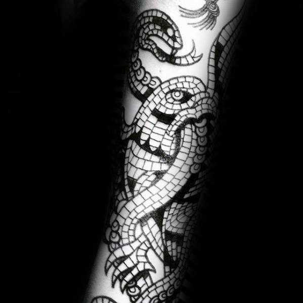 Guys Mosaic Snake Forearm Tattoo Design Ideas