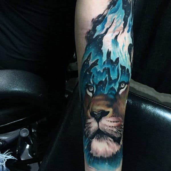 Guys Mountain Lion Lower Forearm Sleeve Animal Tattoo Design Inspiration