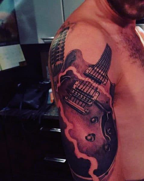 Guy's Music Guitar Tattoo Half Sleeve