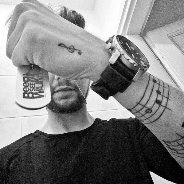 Guys Music Staff Tattoos Forearm Band