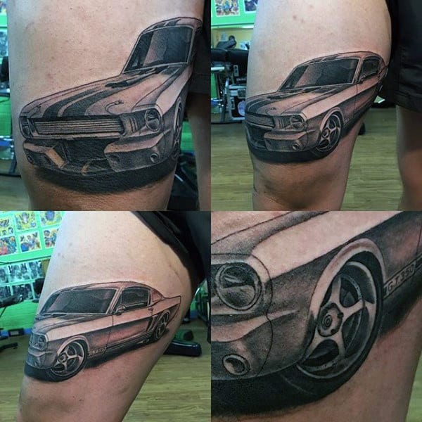 Guys Mustang Muscle Car Thigh Tattoos