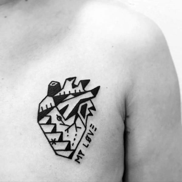 Guys My Love Heart Simple Chest Tattoo
