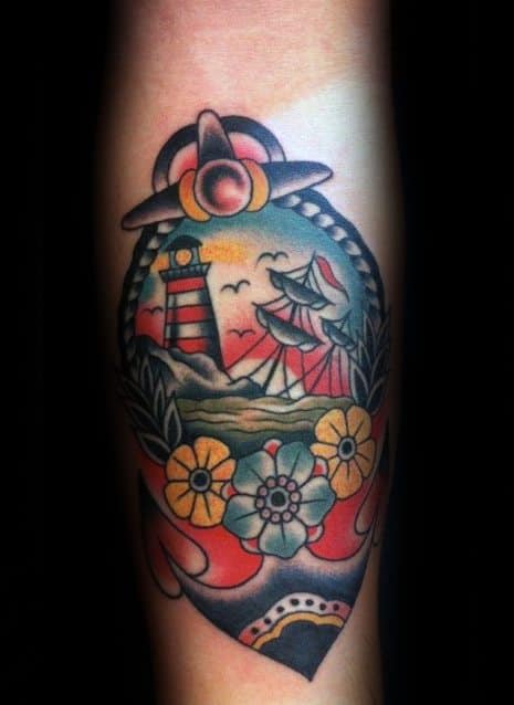 Guys Nautical Forearm Tattoos With Sinking Ship Design