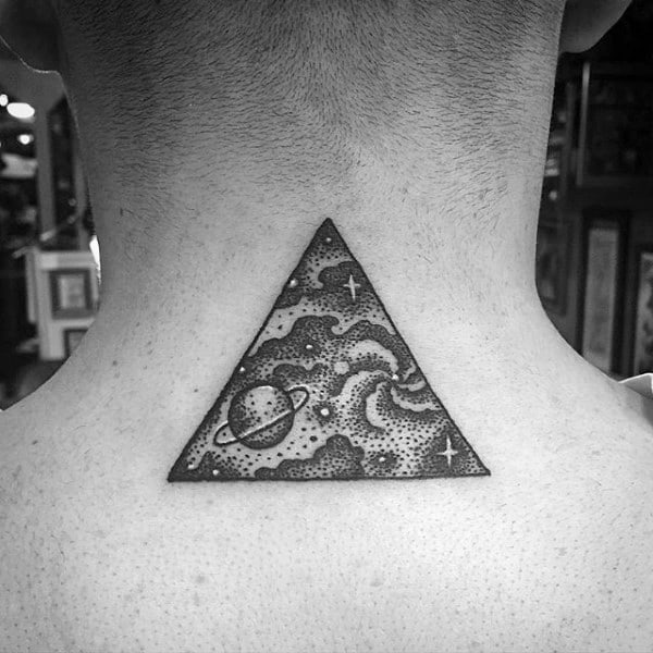 Guys Neck Dotted Grey Astronomy Tattoo