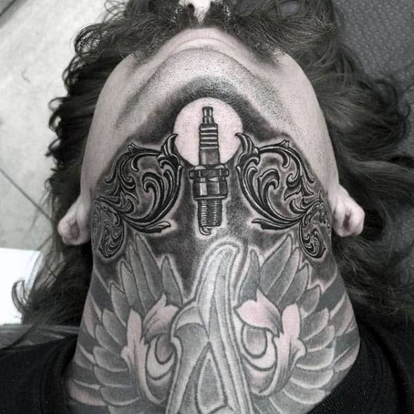 Guys Neck Spark Plug Tattoo Designs