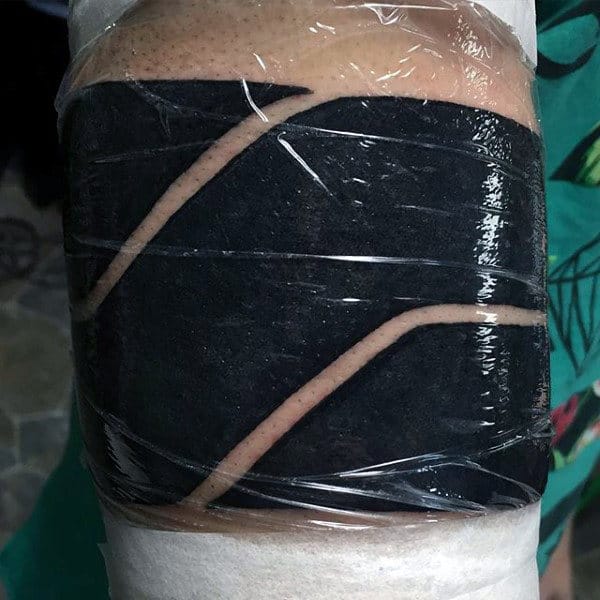 Guys Negative Space Blackwork Armband Tattoos