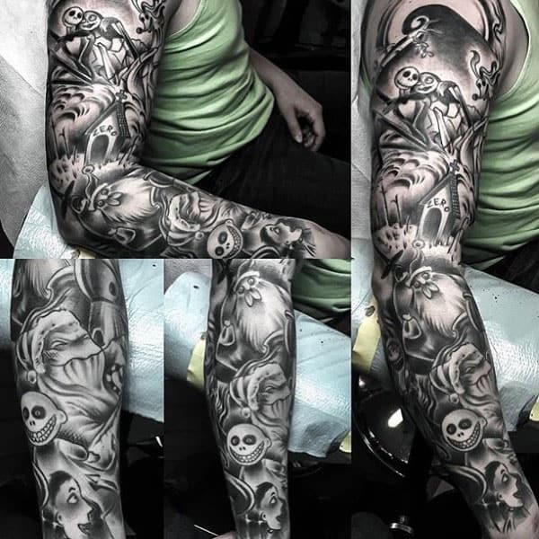 Guys Night Before Christmas Themed Sleeve Tattoo Ideas