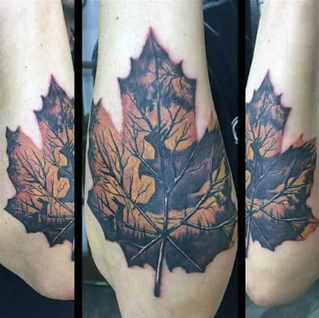 Guys Oak Leaf Tattoo Designs With Deer