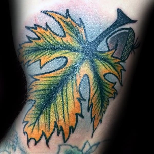Guys Oak Leaf With Acorn Arm Tattoo