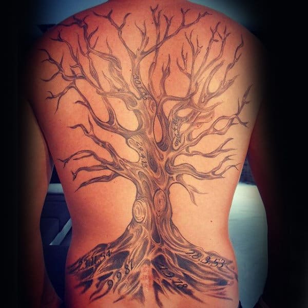 Guys Oak Tree Full Back Tattoo With Roots