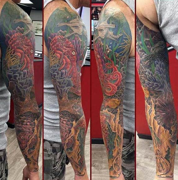 Guys Ocean Sleeve Full Arm Tattoo Ideas