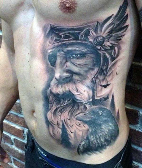 Guys Odin Rib Cage Side Tattoo Designs