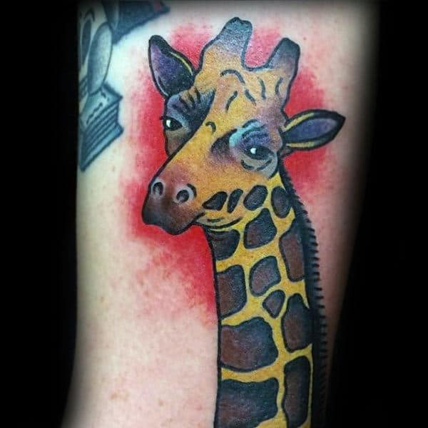 Guys Old School Giraffe Tattoo Designs