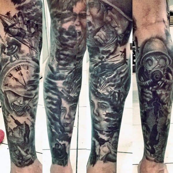 Guy's Old School Military Tattoos
