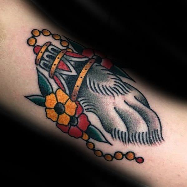 Guys Old School Traditional Forearm Rabbit Foot Tattoo Design Ideas
