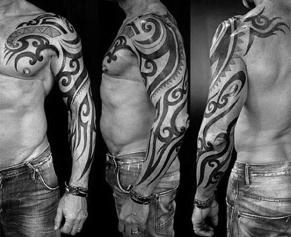 Guys Original Tribal Full Arm Tattoo Ideas