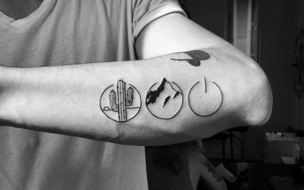 Guys Outer Forearm Simple Nature Themed Circle Tattoos