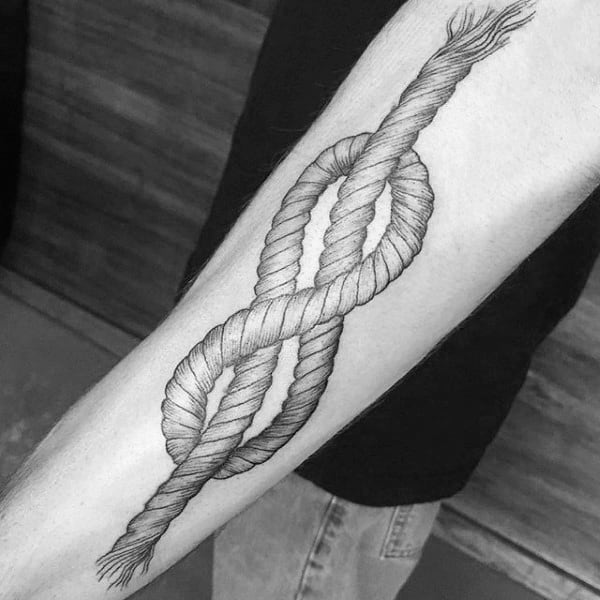 Guys Outer Forearm Tattoo Of Rope Knot