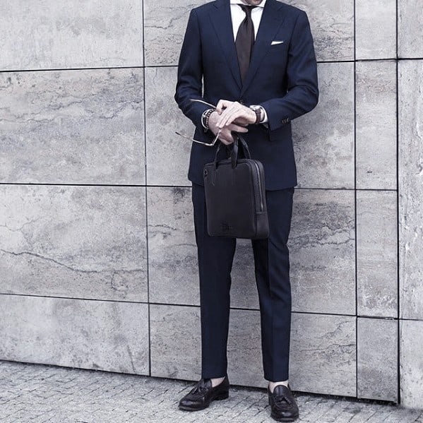 Guys Outfits Navy Blue Suit Brown Shoes And Briefcase Ideas