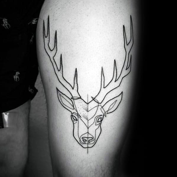 Guys Outline Deer Thigh Tattoo Designs