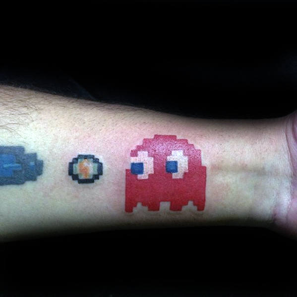 Guys Pacman Inner Forearm Wrist Tattos