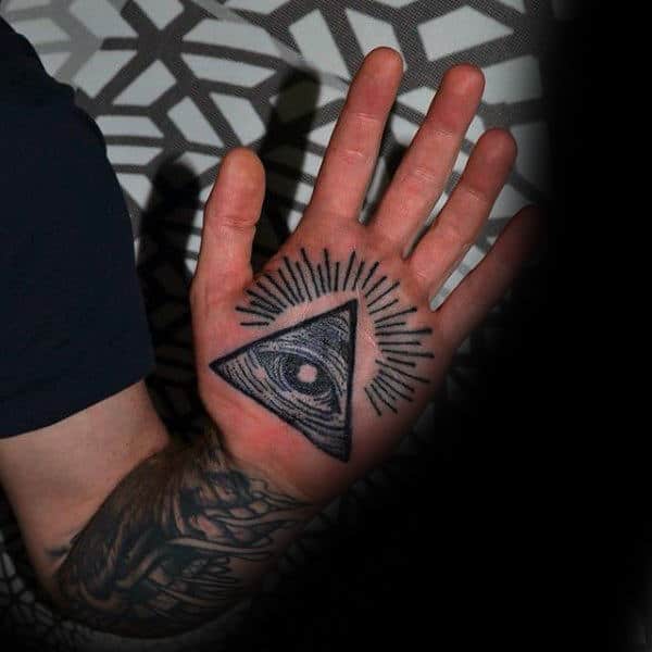 Guys Palm Eye In Triangle Tattoo