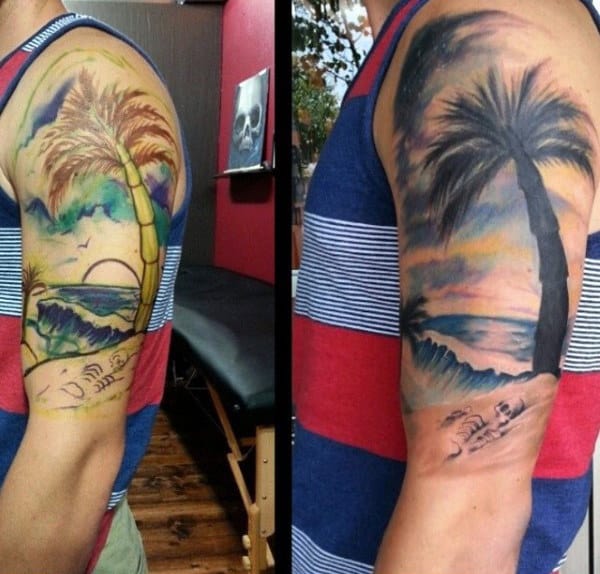 Guys Palm Tree Tattoo On Arms