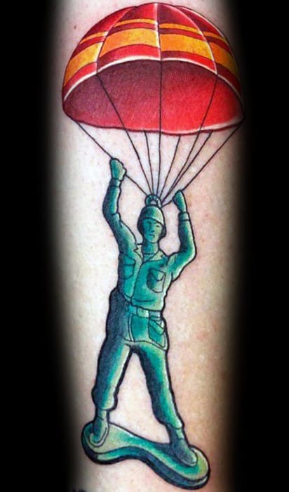 Guys Parachute Plastic Toy Green Solider Forearm Tattoo Designs