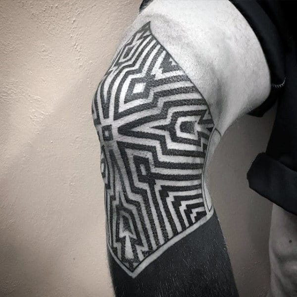 Guys Pattern Geometric Knee Tattoo Ideas