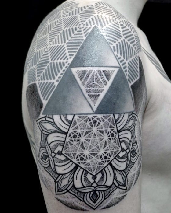 Guys Pattern Geometric Rose Half Sleeve Tattoo