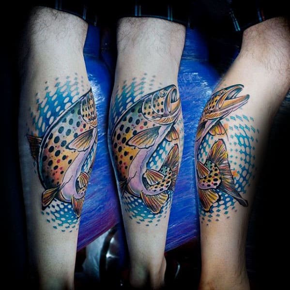 Guys Pattern Trout Leg Calf Tattoos