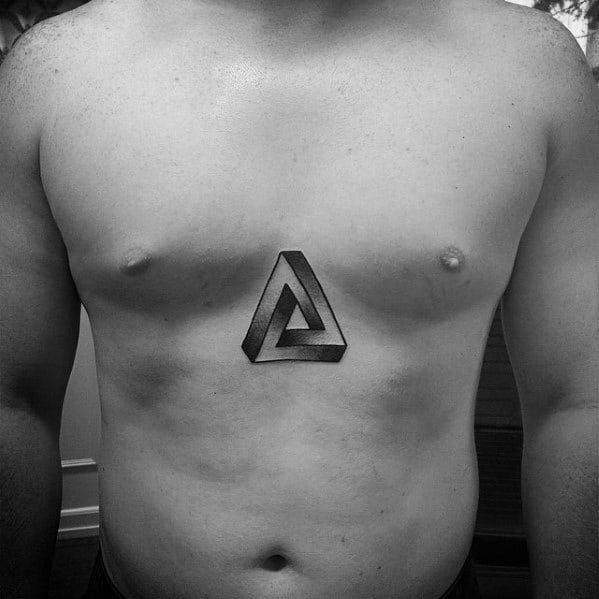 Guys Penrose Triangle Center Of Chest Tattoo Design Ideas