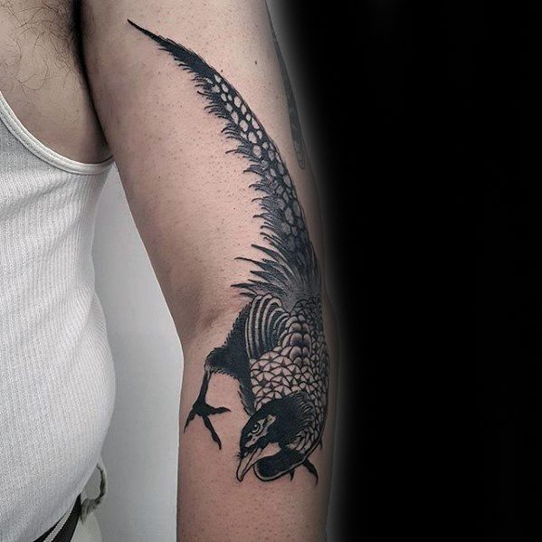 Guys Pheasant Tattoo Deisgns Outer Arm