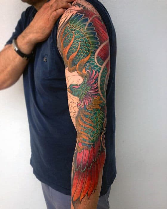 Guys Phoenix Japanese Full Arm Tattoos
