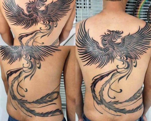 Guy's Phoenix Tattoo Flying On Back