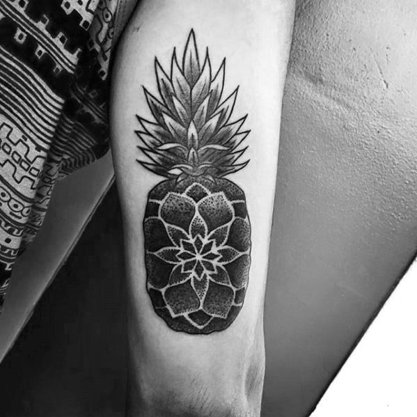 Guys Pinapple Geometric Back Of Arm Tattoo