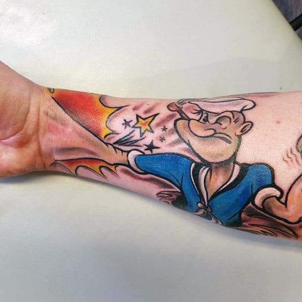 Guys Popeye 3d Cartoon Forearm Tattoo