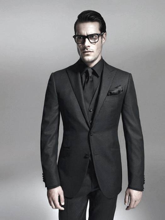 Guys Professional All Black Outfits Suit And Tie With Dress Pants