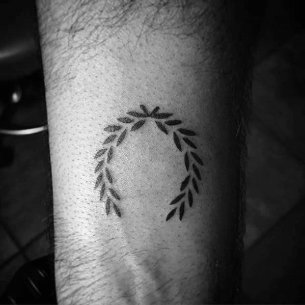 Guys Quarter Sized Laurel Wreath Forearm Tattoo Designs