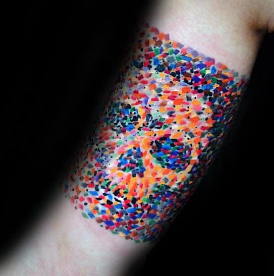 Guys Quarter Sleeve Tattoos With Colorful Skull Pixel Design