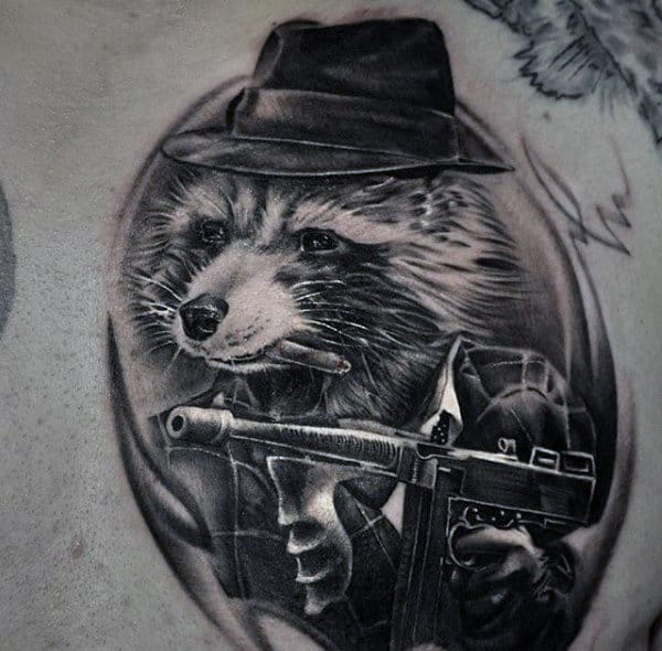 Guys Raccoon Gangster Upper Chest Tattoo Designs