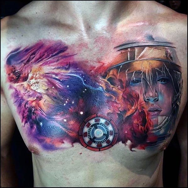 Guys Rad Outer Space Chest Tattoo Deisgns