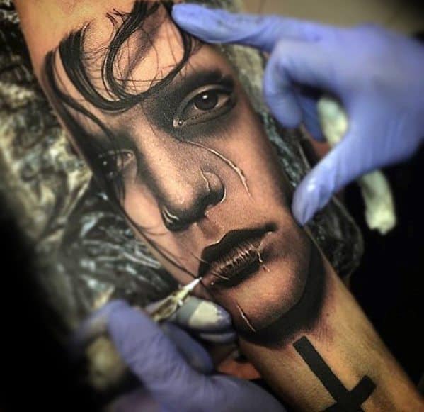 Guys Realistic 3d Portrait Edward Scissorhands Inner Forearm Tattoos