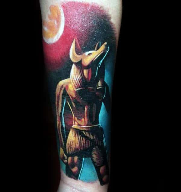 Guys Realistic Anubis Watercolor Inner Forearm Tattoos