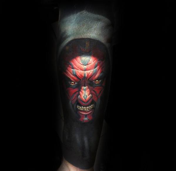 Guys Realistic Forearm Sleeve Darth Maul Tattoo Design Ideas
