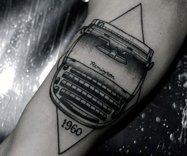 Guys Retro Typewriter Bicep Tattoos
