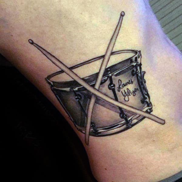 Guys Rib Cage Side Drum With Sticks Tattoo Design Ideas